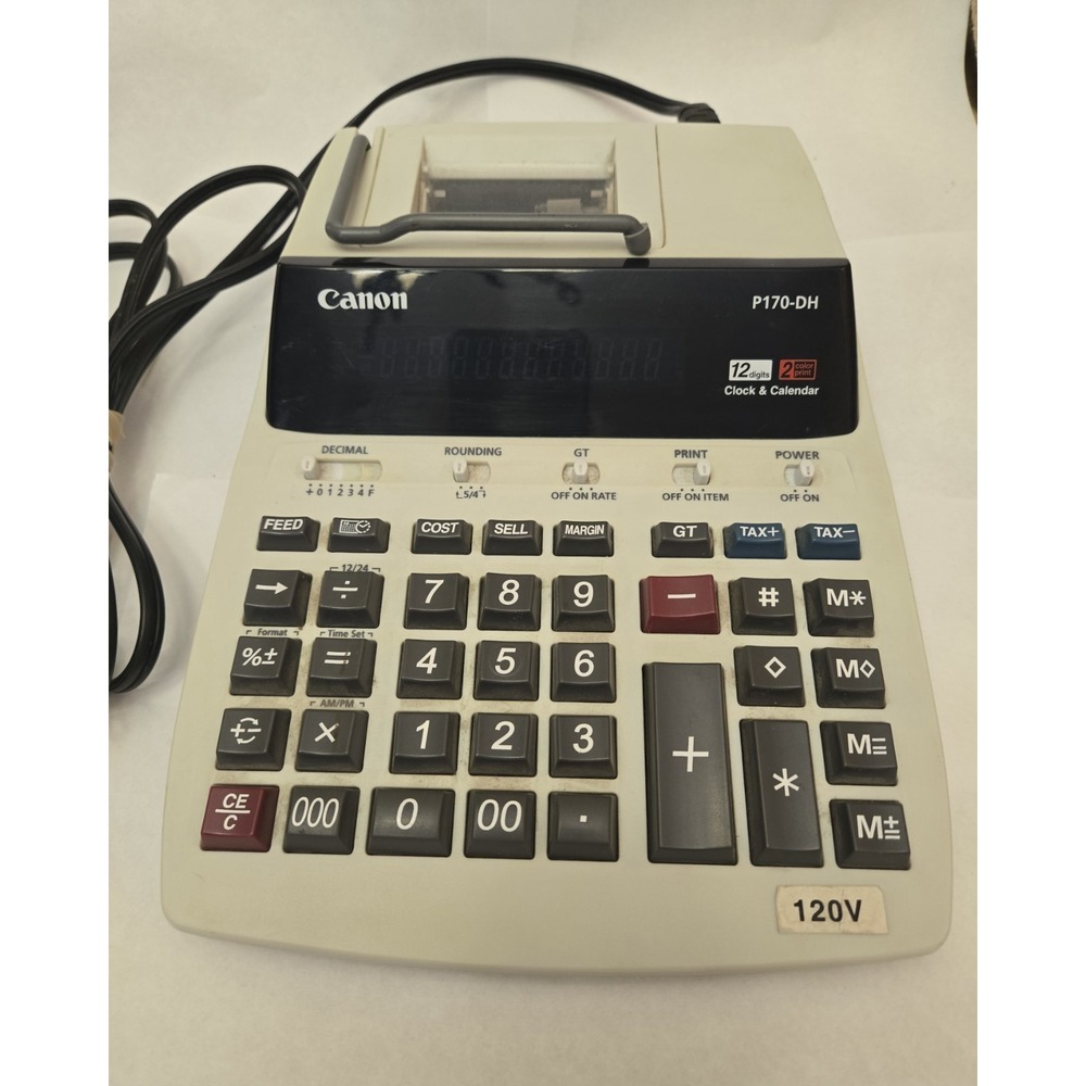 CANON P170-DH Digit Display Printing Clock Calendar Desk Calculator Tested Works